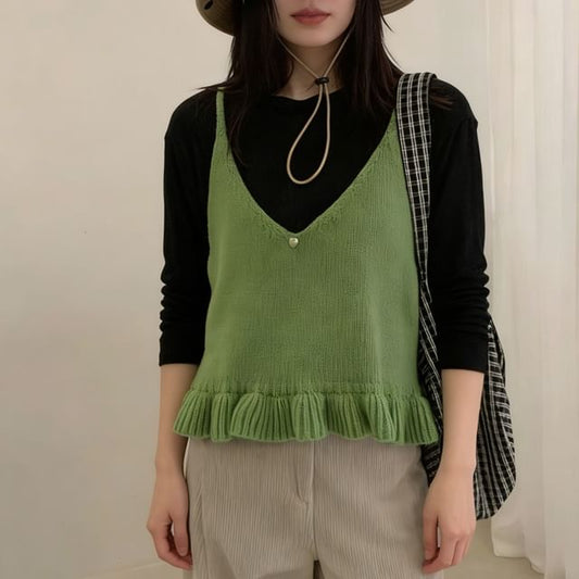 Ruffled Knit V-Neck Cami