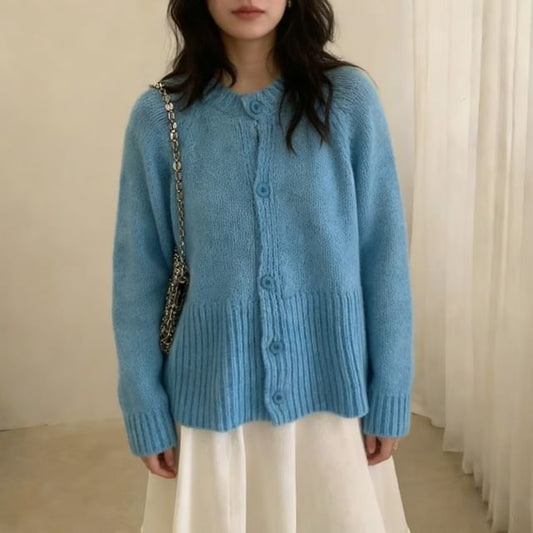 Crew Neck Plain Cardigan