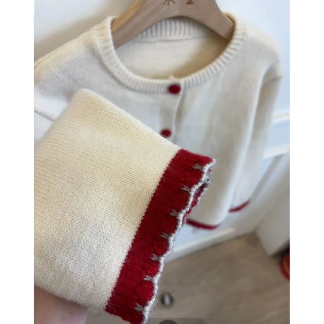 Crew Neck Plain Ruffle Cardigan