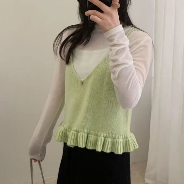 Ruffled Knit V-Neck Cami