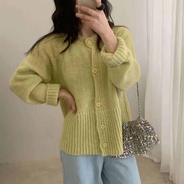 Crew Neck Plain Cardigan