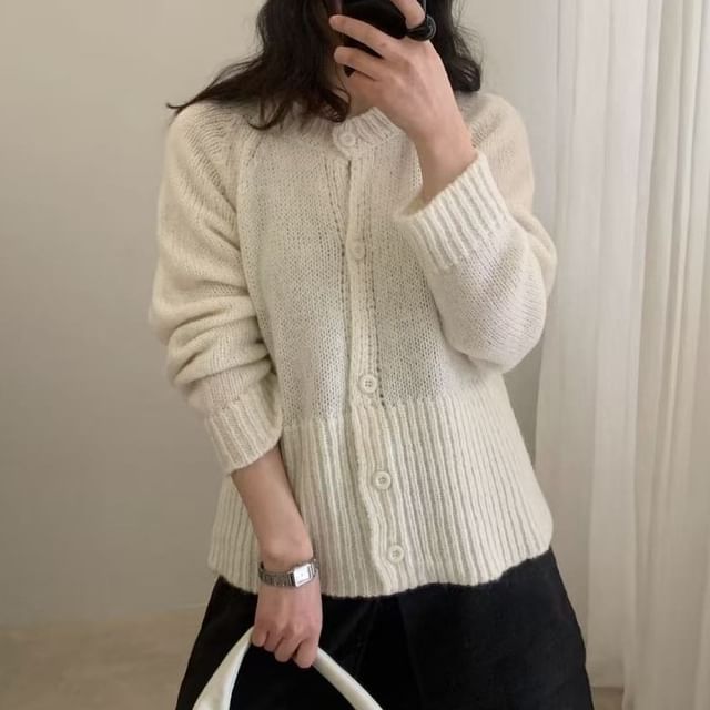 Crew Neck Plain Cardigan