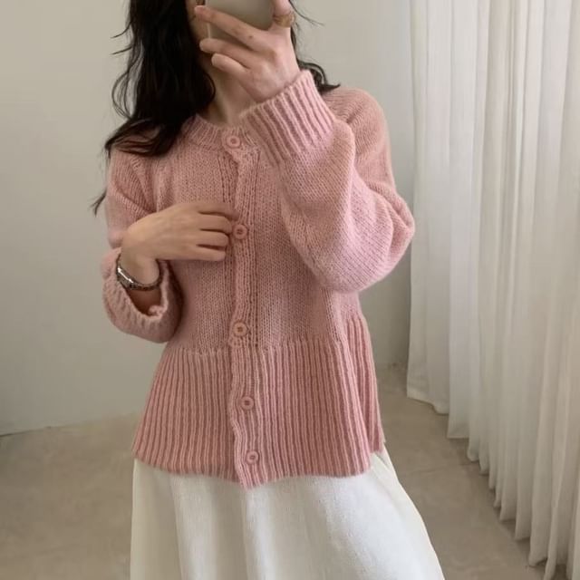 Crew Neck Plain Cardigan