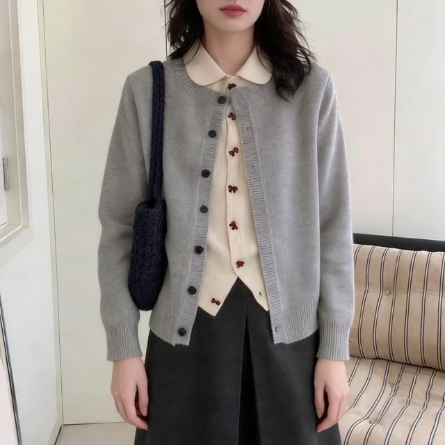 Mock Two-Piece Peter Pan Collar Two Tone Button-Up Cardigan