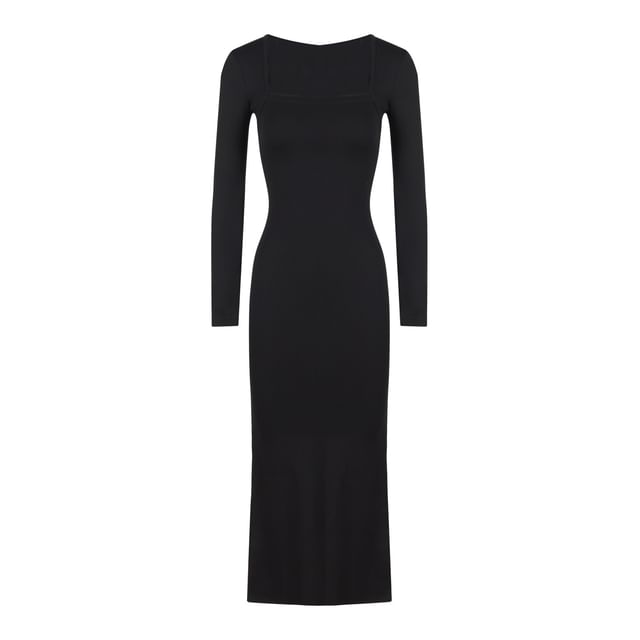 Long-Sleeve Square Neck Plain Maxi Mermaid Dress
