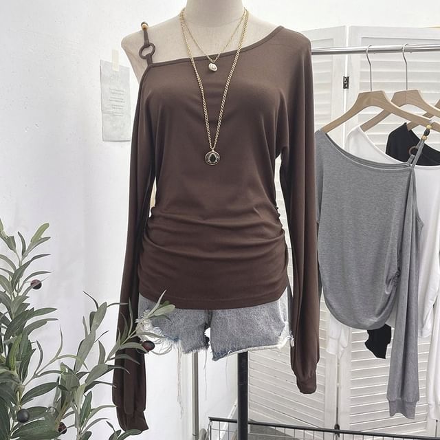 Asymmetric Cold-Shoulder Long-Sleeve Top
