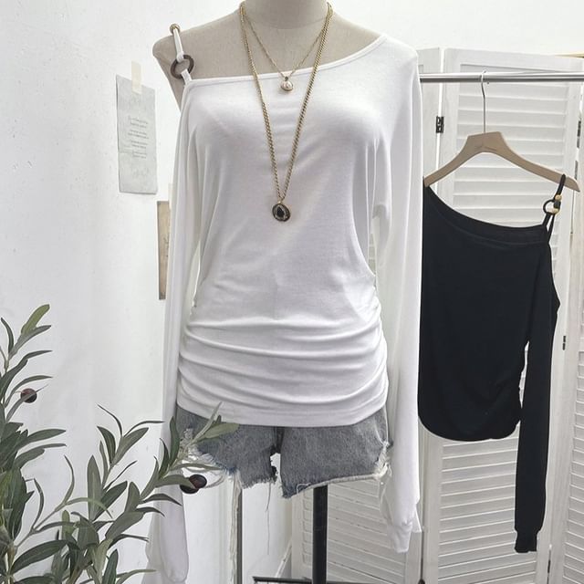 Asymmetric Cold-Shoulder Long-Sleeve Top