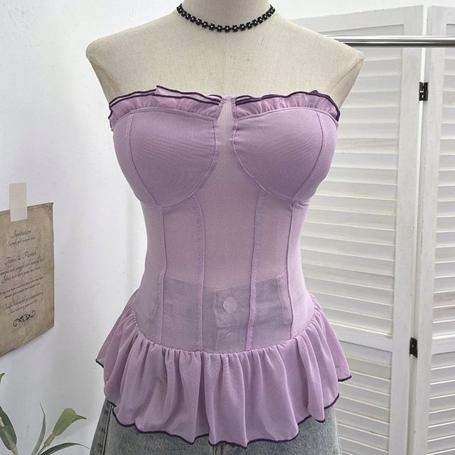 Ruffle Trim Strapless Corset Top