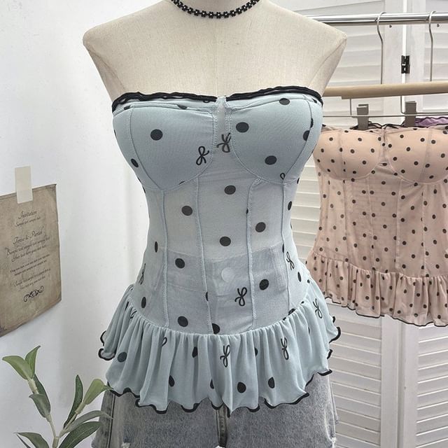 Ruffle Trim Strapless Corset Top