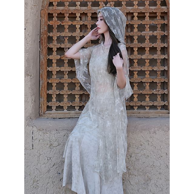 Lace Jacket, Crop Camisole, and Maxi Skirt Set