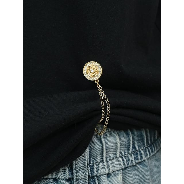 Disc Rhinestone Chain Layered Alloy Magnetic Brooch
