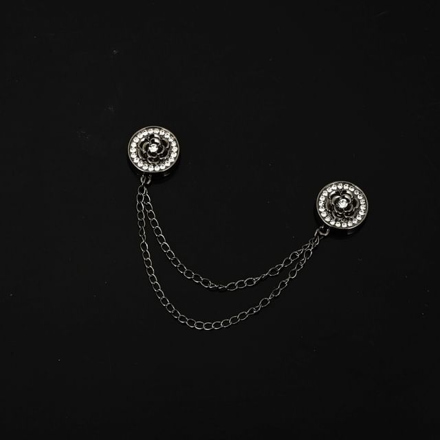 Disc Rhinestone Chain Layered Alloy Magnetic Brooch