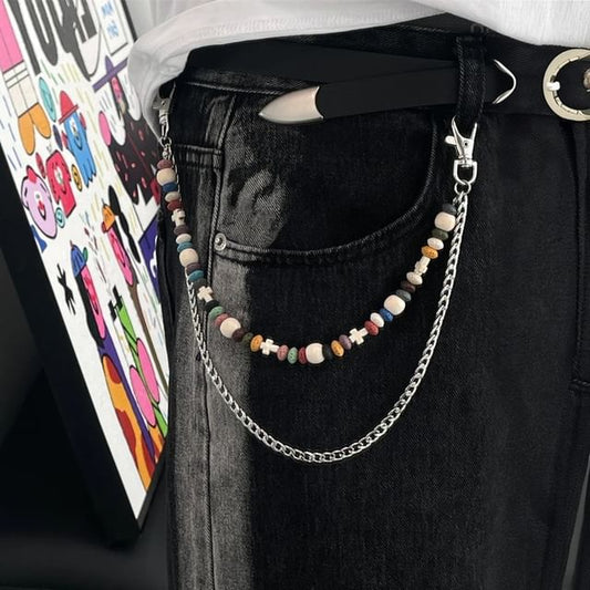 Volcanic Rock Bead Layered Alloy Jeans Chain
