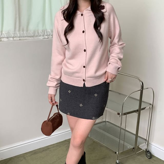Collared Plain Button Up Cardigan