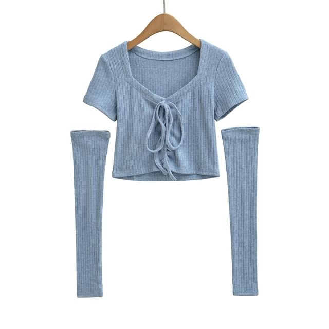 Set: V-Neck Crop Top & Arm Sleeves