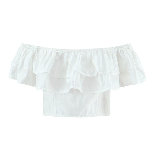 Off-Shoulder Lace Ruffle Crop Tube Top