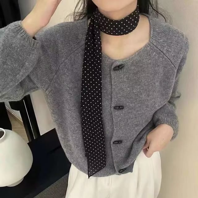 Crew Neck Plain Toggle Cardigan
