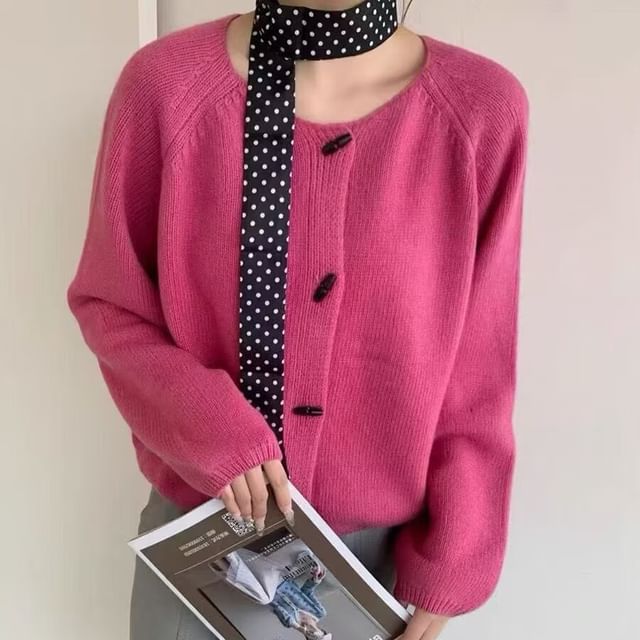 Crew Neck Plain Toggle Cardigan