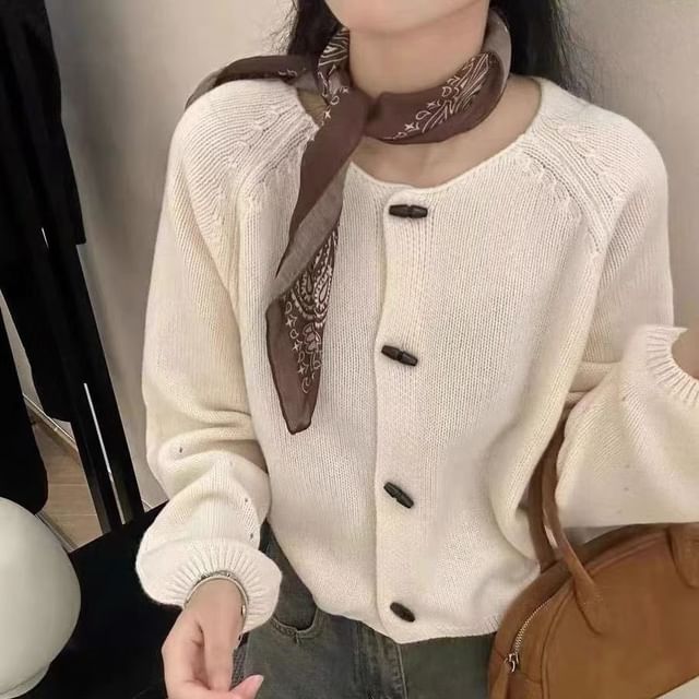Crew Neck Plain Toggle Cardigan