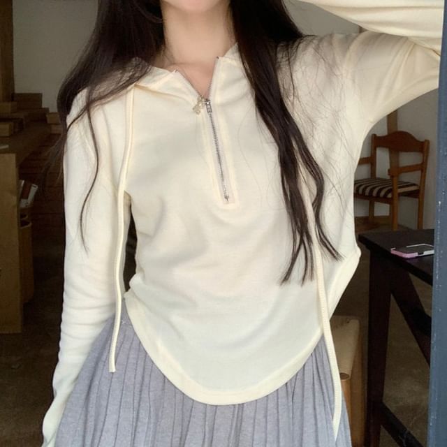 Half-Zip Cropped Hoodie in Minimalist Solid