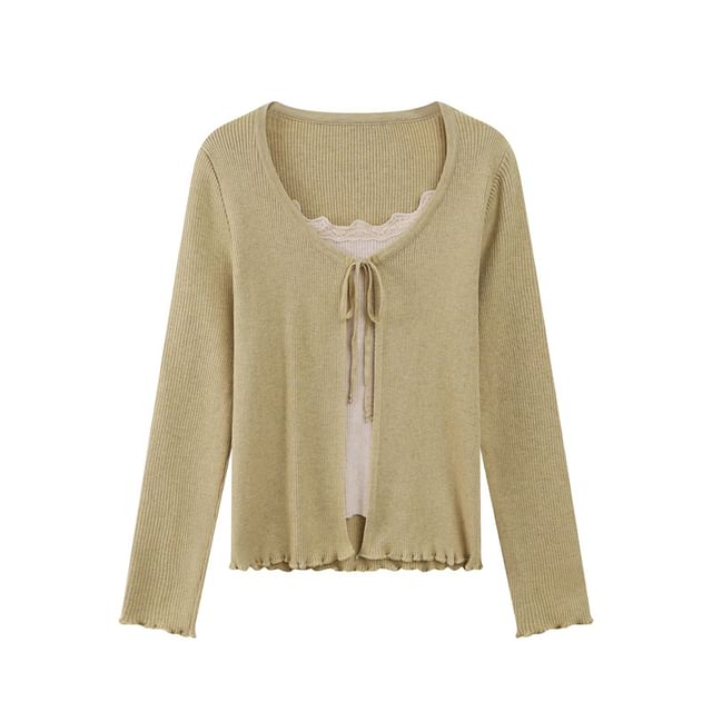 Round Neck Plain Tie Front Cardigan