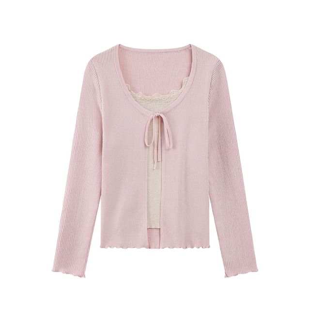 Round Neck Plain Tie Front Cardigan