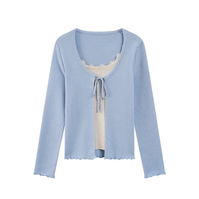 Round Neck Plain Tie Front Cardigan