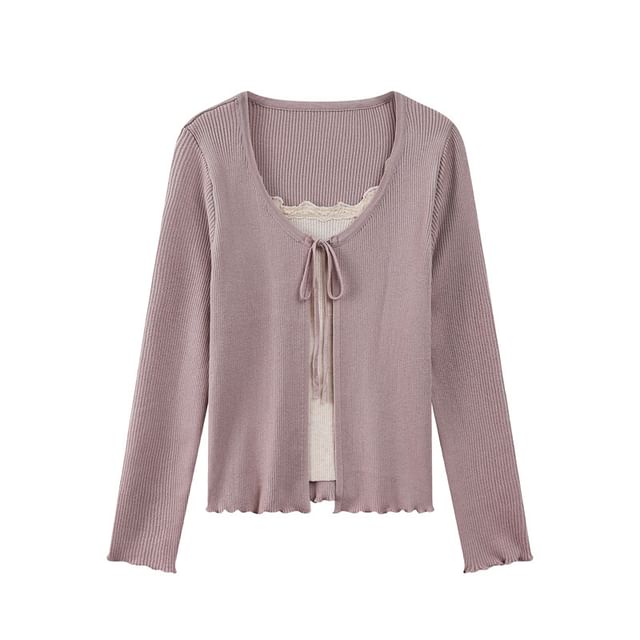Round Neck Plain Tie Front Cardigan