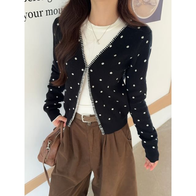V-Neck Dotted Button Up Cardigan