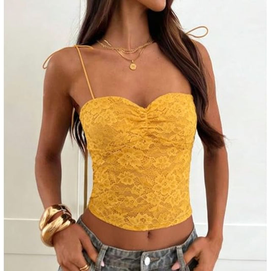 Tie Strap Plain Lace Crop Camisole Top