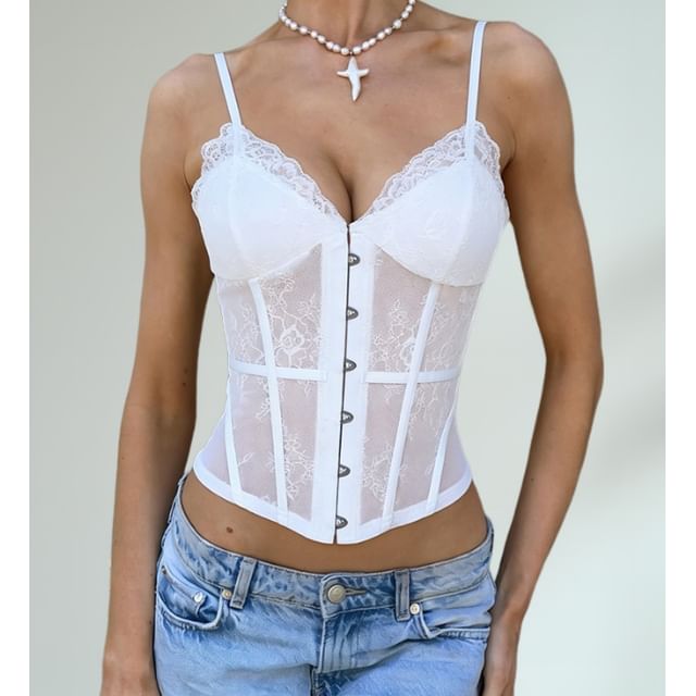Corset Camisole with Lace V-Neck Panel