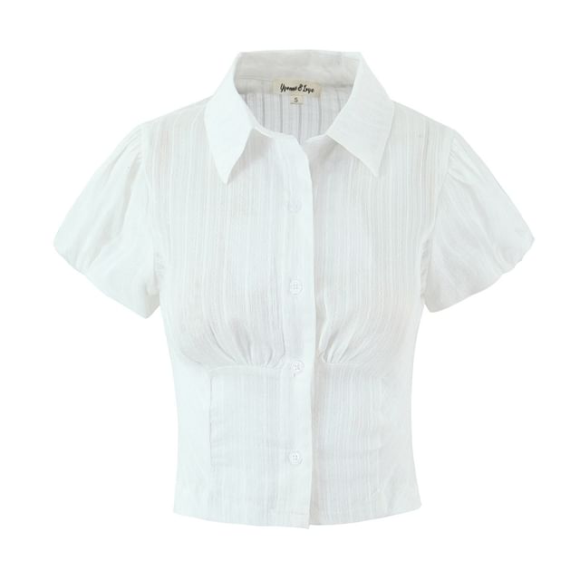 Striped Slim-Fit Button-Up with Puffed Sleeves