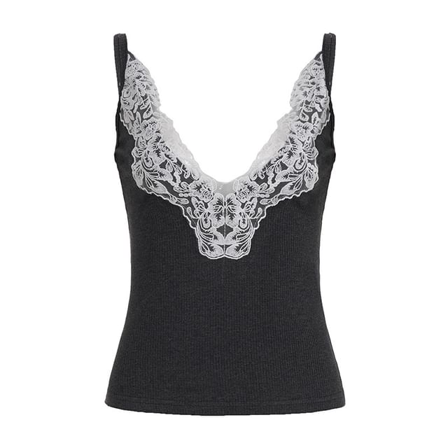 Lace-Trimmed V-Neck Crop Camisole, Fitted