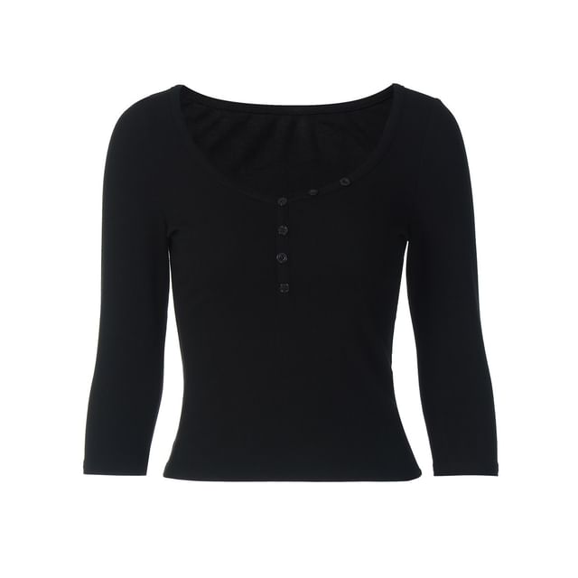 Fitted V-Neck Tee with Three-Quarter Sleeves
