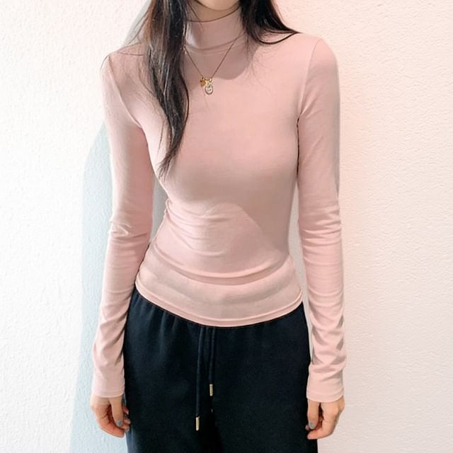 Mock Neck Slim-Fit Long-Sleeve Tee