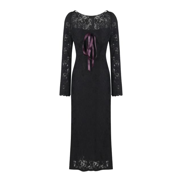 Long-Sleeve V-Neck Lace Maxi Mermaid Dress