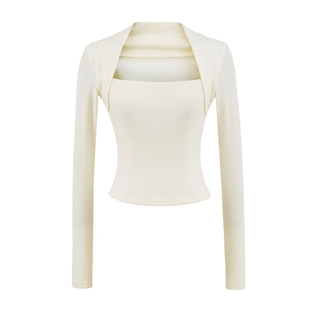 Square Neck Slim-Fit Crop Long-Sleeve Mock Two-Piece