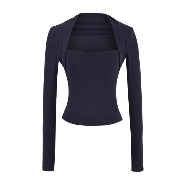 Square Neck Slim-Fit Crop Long-Sleeve Mock Two-Piece