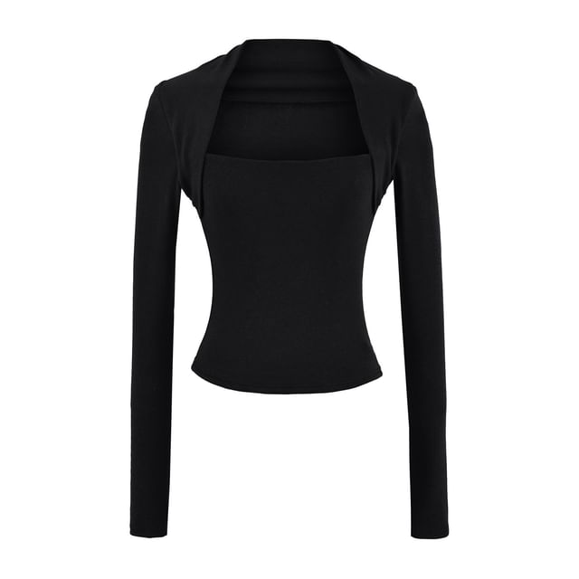 Square Neck Slim-Fit Crop Long-Sleeve Mock Two-Piece
