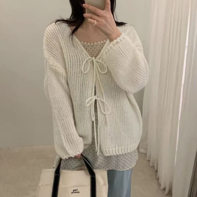 V-Neck Plain Tie-Front Cardigan