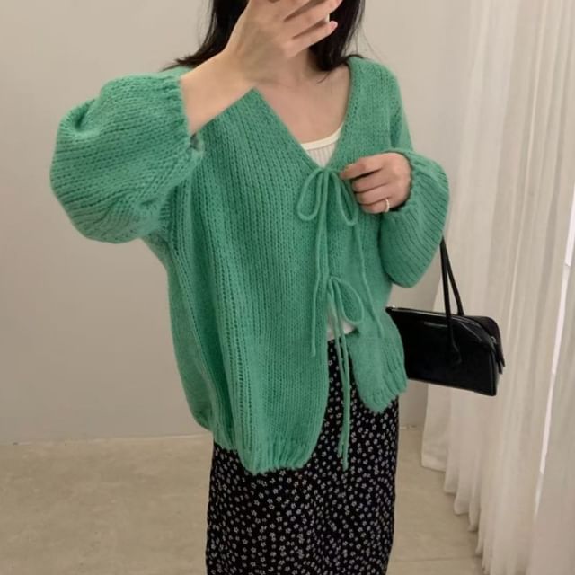 V-Neck Plain Tie-Front Cardigan