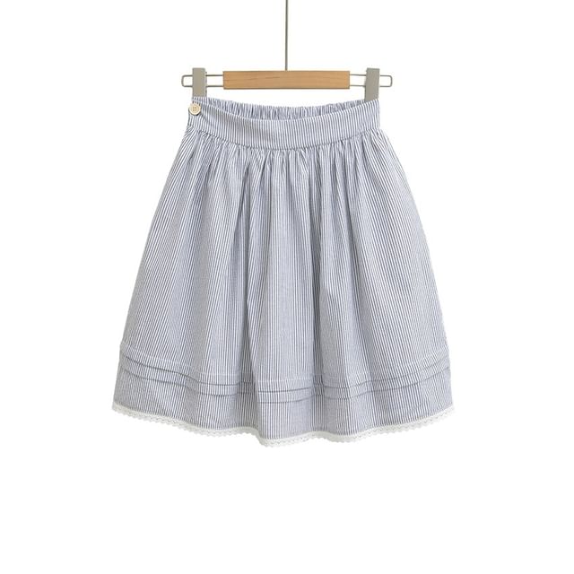Pinstriped Mini A-Line Skirt Mid Rise