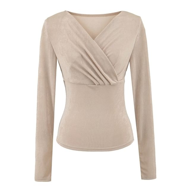 Ruched V-Neck Crop Tee Long Sleeve