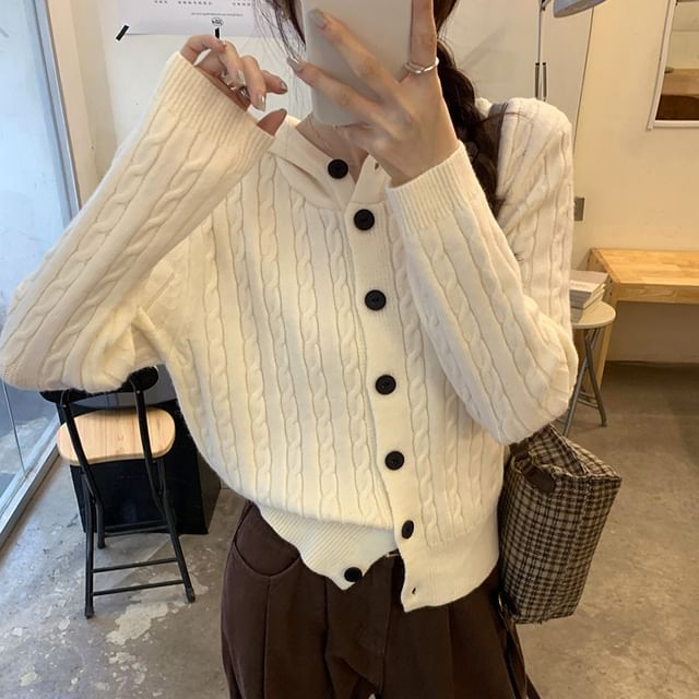 Plain Hood Cable Knit Cardigan