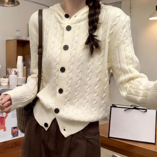 Plain Hood Cable Knit Cardigan