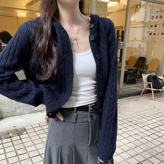 Plain Hood Cable Knit Cardigan