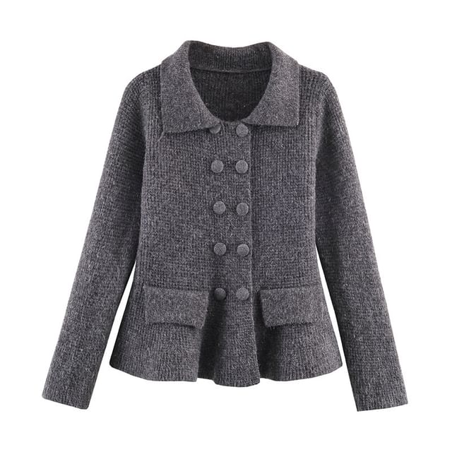 Collared Double-Breasted Plain Cardigan