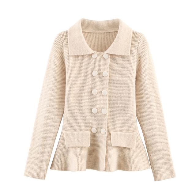 Collared Double-Breasted Plain Cardigan
