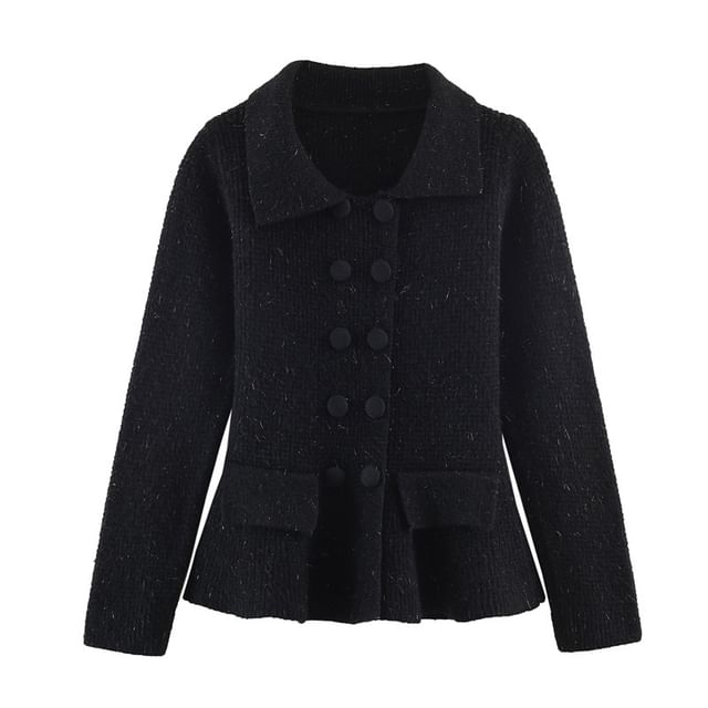 Collared Double-Breasted Plain Cardigan