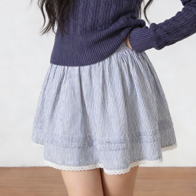 Pinstriped Mini A-Line Skirt High Waist
